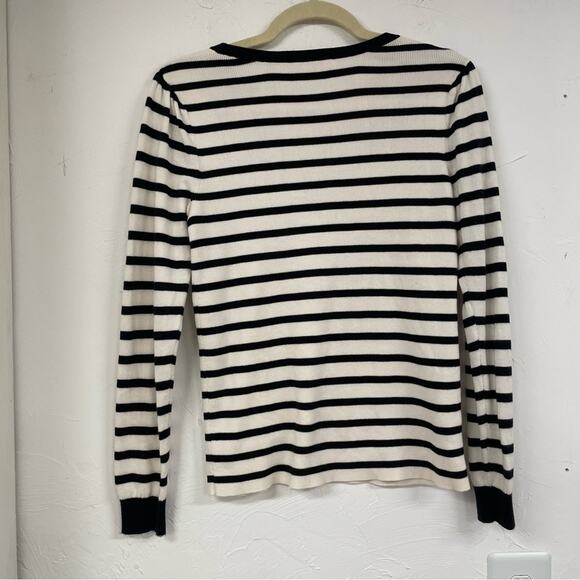 Loft Black & White Striped Red Floral Embroidery Shoulder Sweater Womens XS - Picture 5 of 6